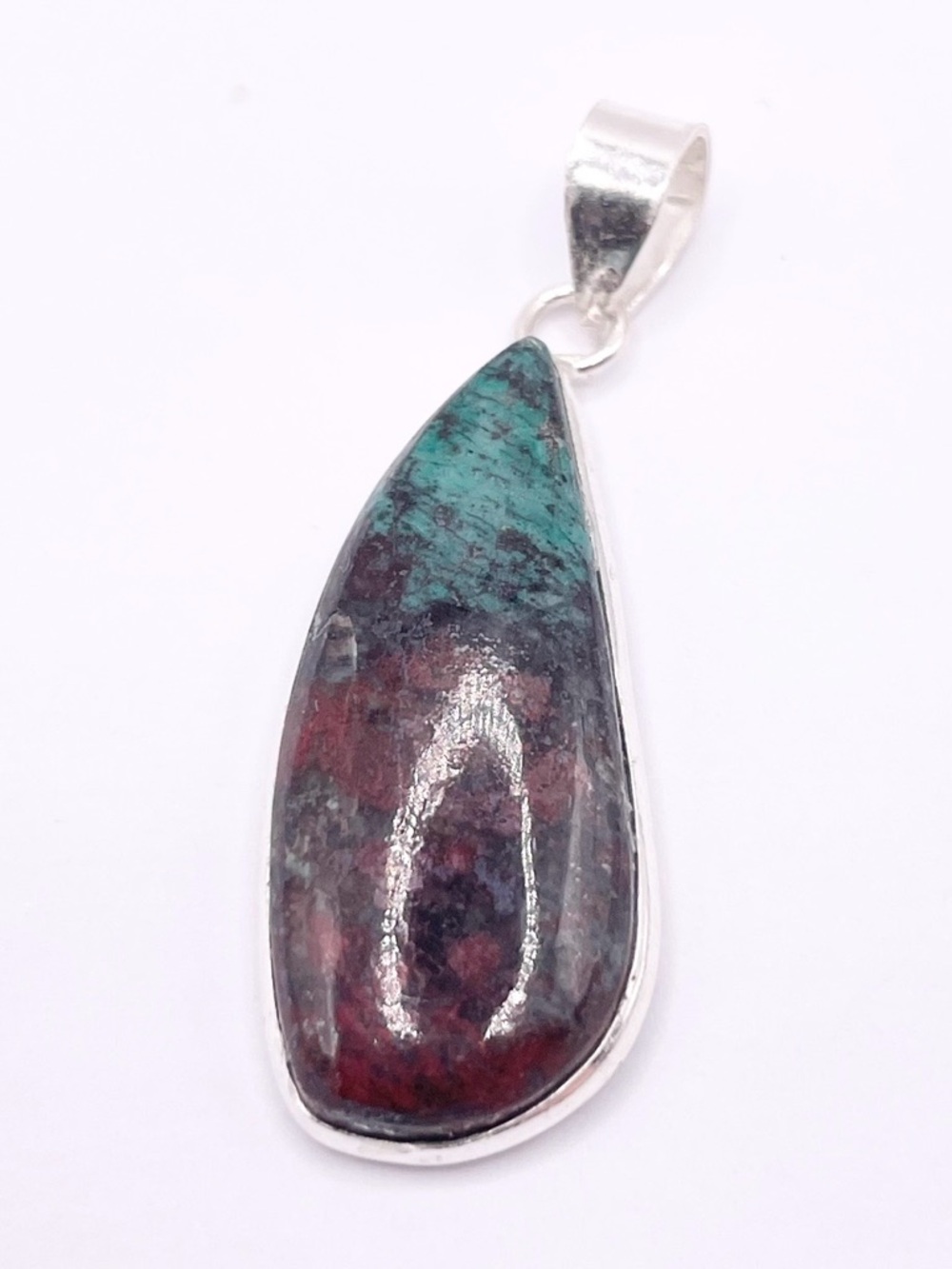 Sterling Silver Chrysocolla and Red Jasper Teardrop Pendant - Picture 2 of 8